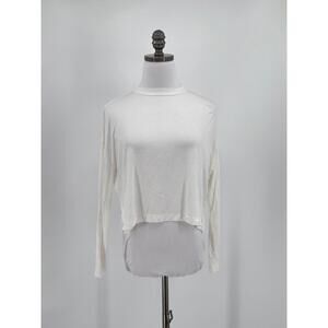 Roucha Womens White Modal Crew Boxy Long Sleeve Top Sz BB